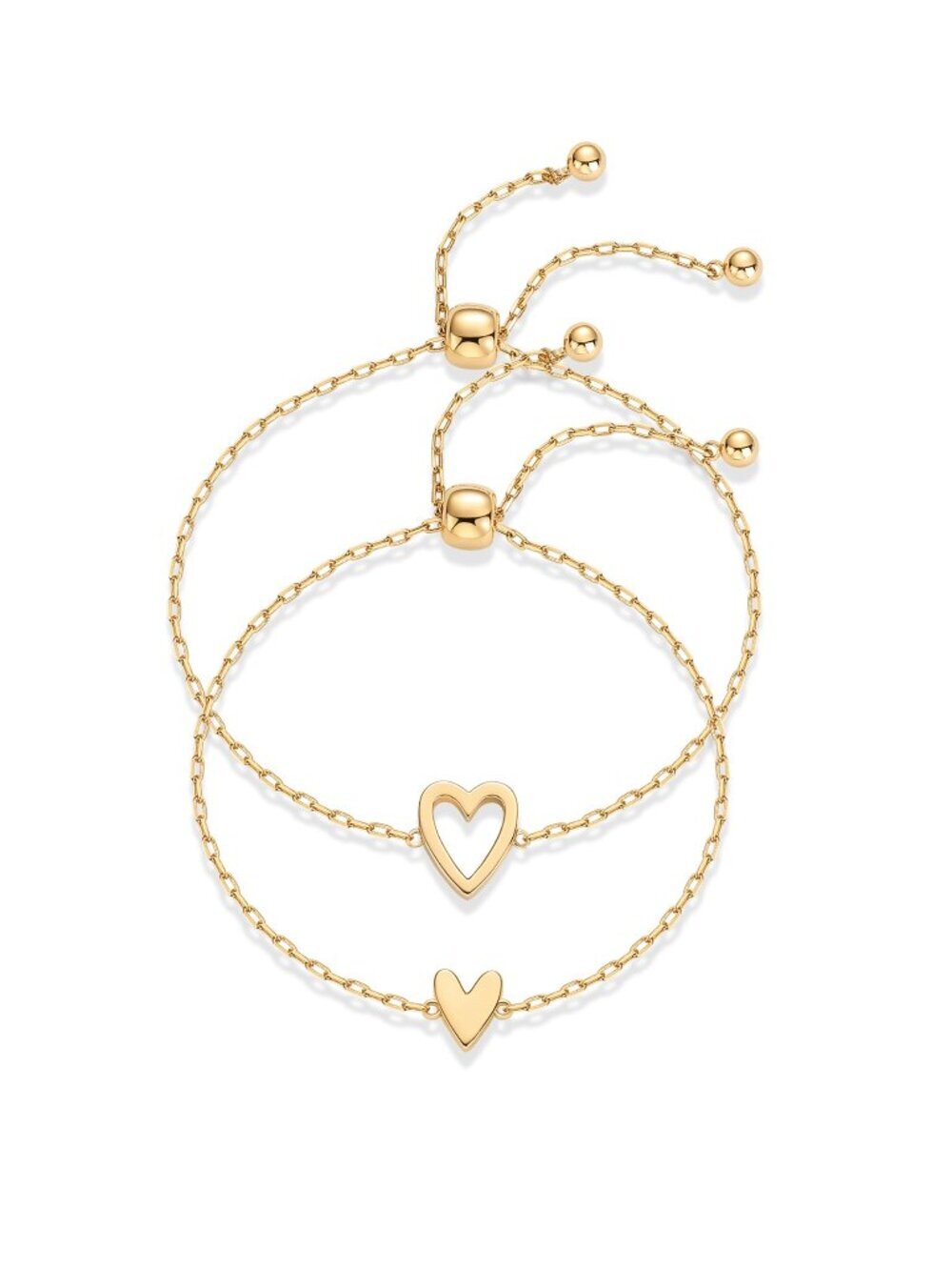 🆕 14K Gold Plated Matching Heart Charms Solitaire Bracelet Set for Women |